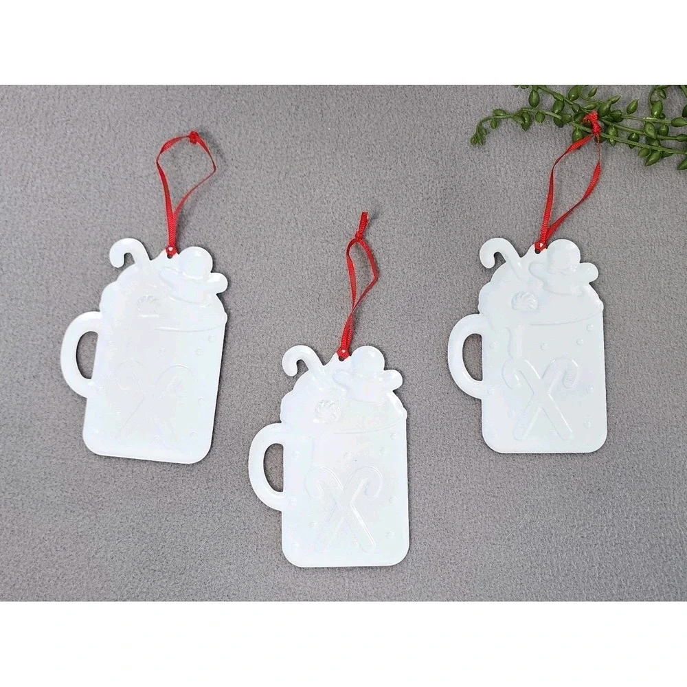 Christmas Cocoa Gingerbread Cookie Mug Ornaments Candy Canes Metal Red 3 Pc 5